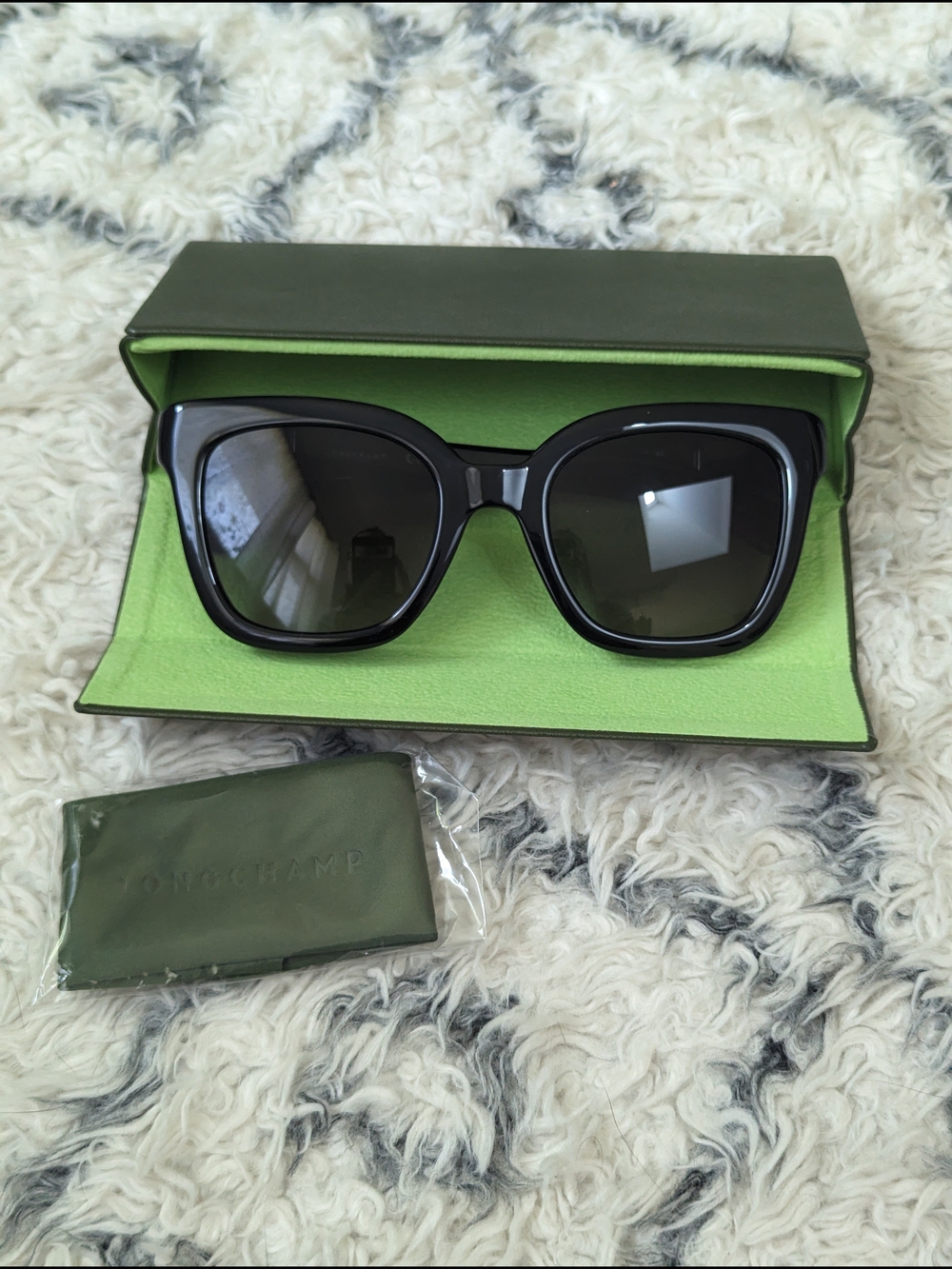 NWOT- Longchamp Black Sunglasses with Protective Case